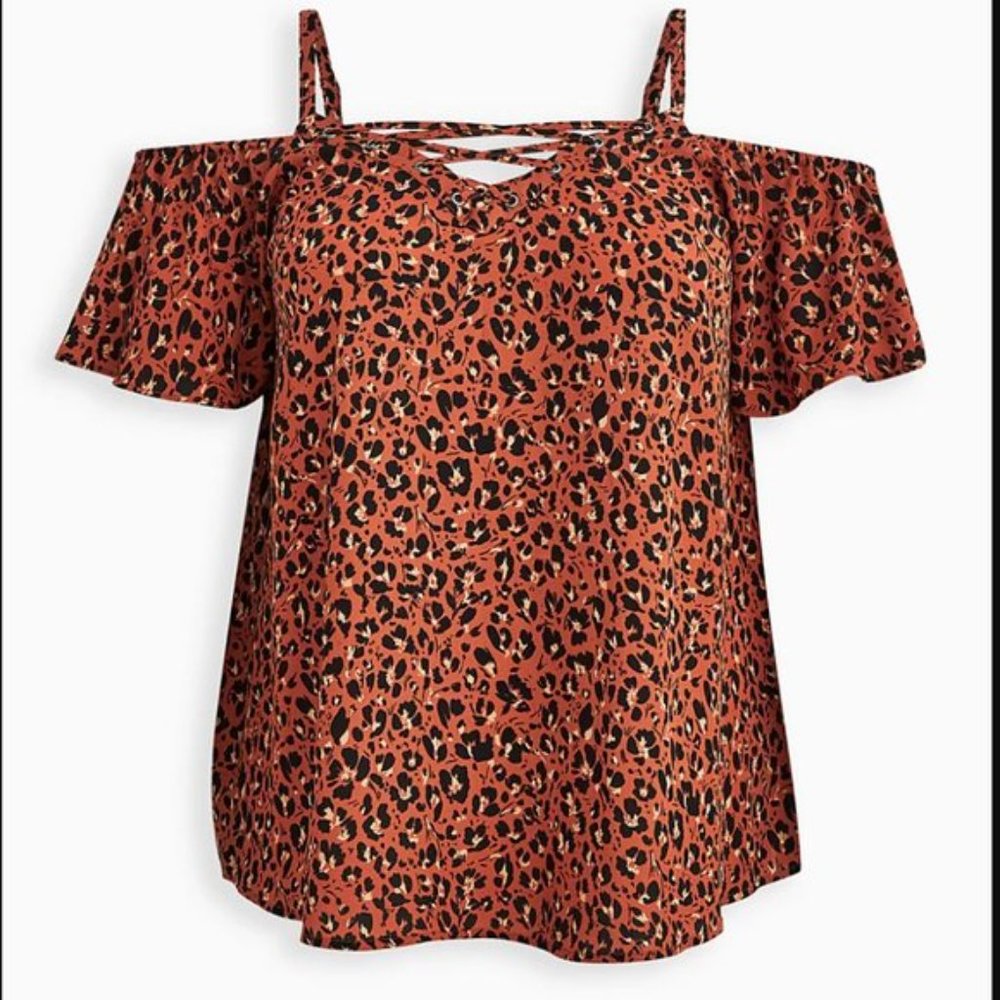 TORRID - 2X - Cheetah Print - Cold Shoulder Blouse